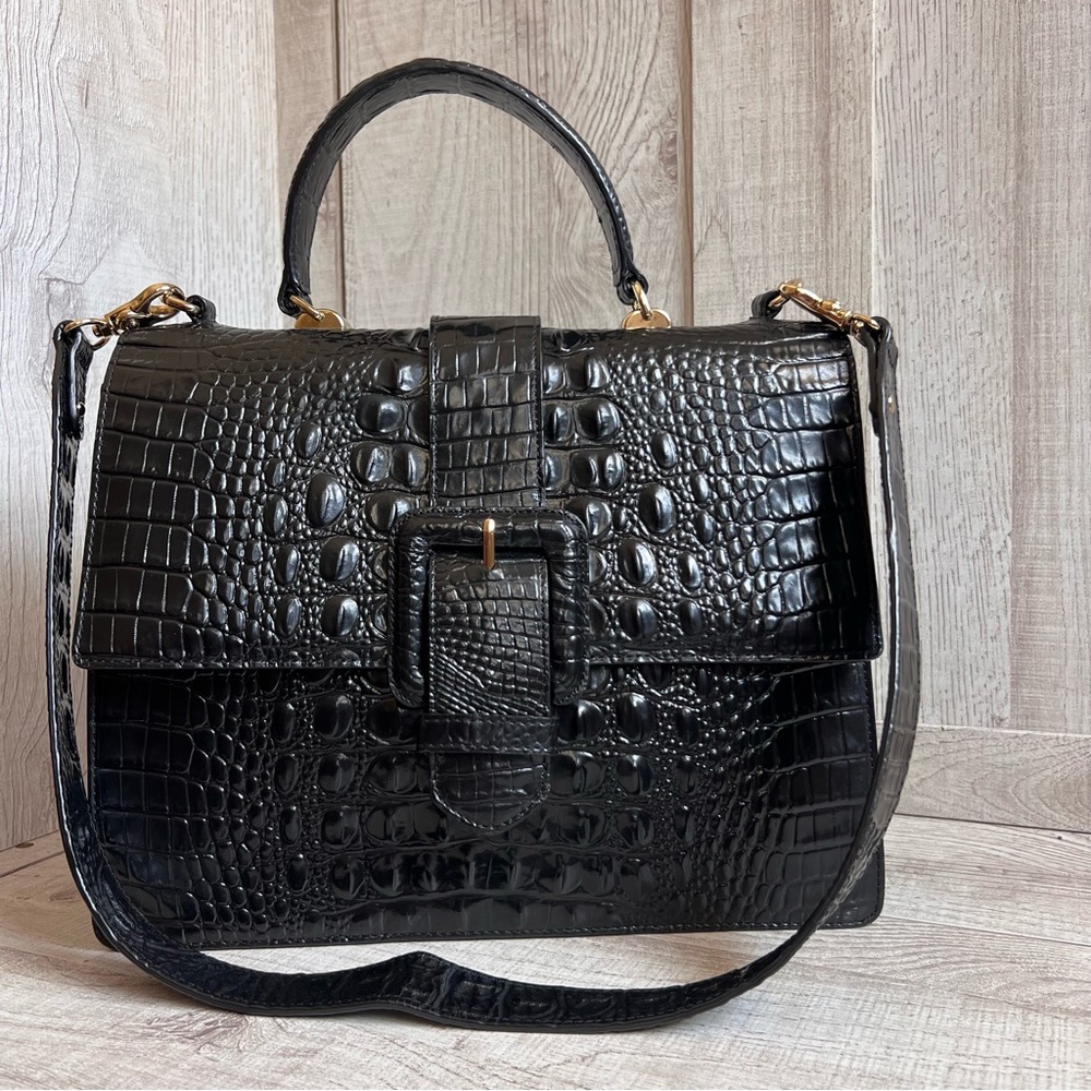 Brahmin Medium Francine Black Melbourne Leather Bag Satchel